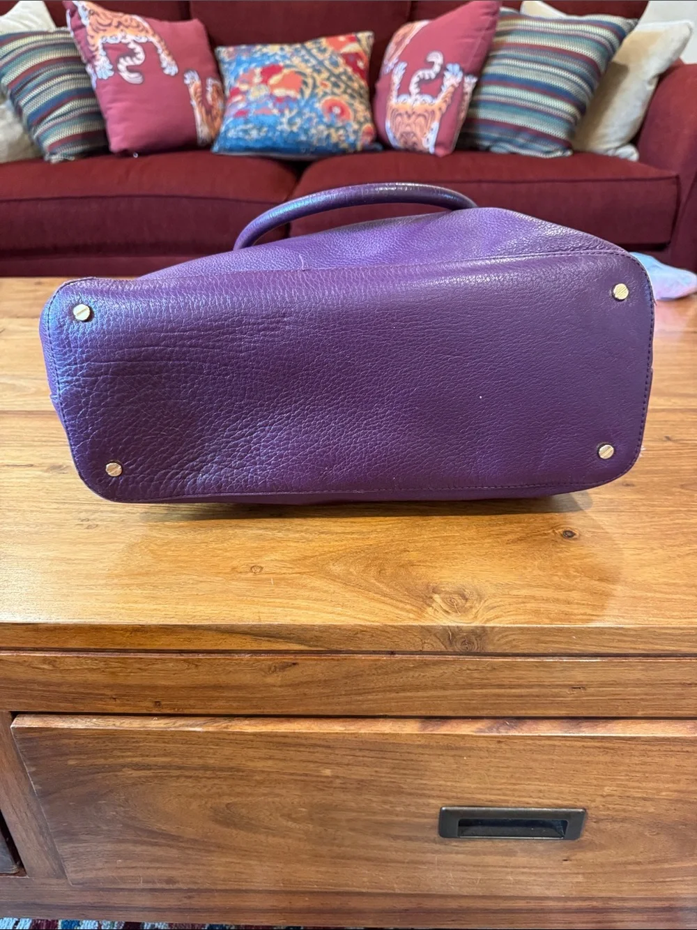 Tory Burch Purple Leather Logo Satchel with Gold Hardware